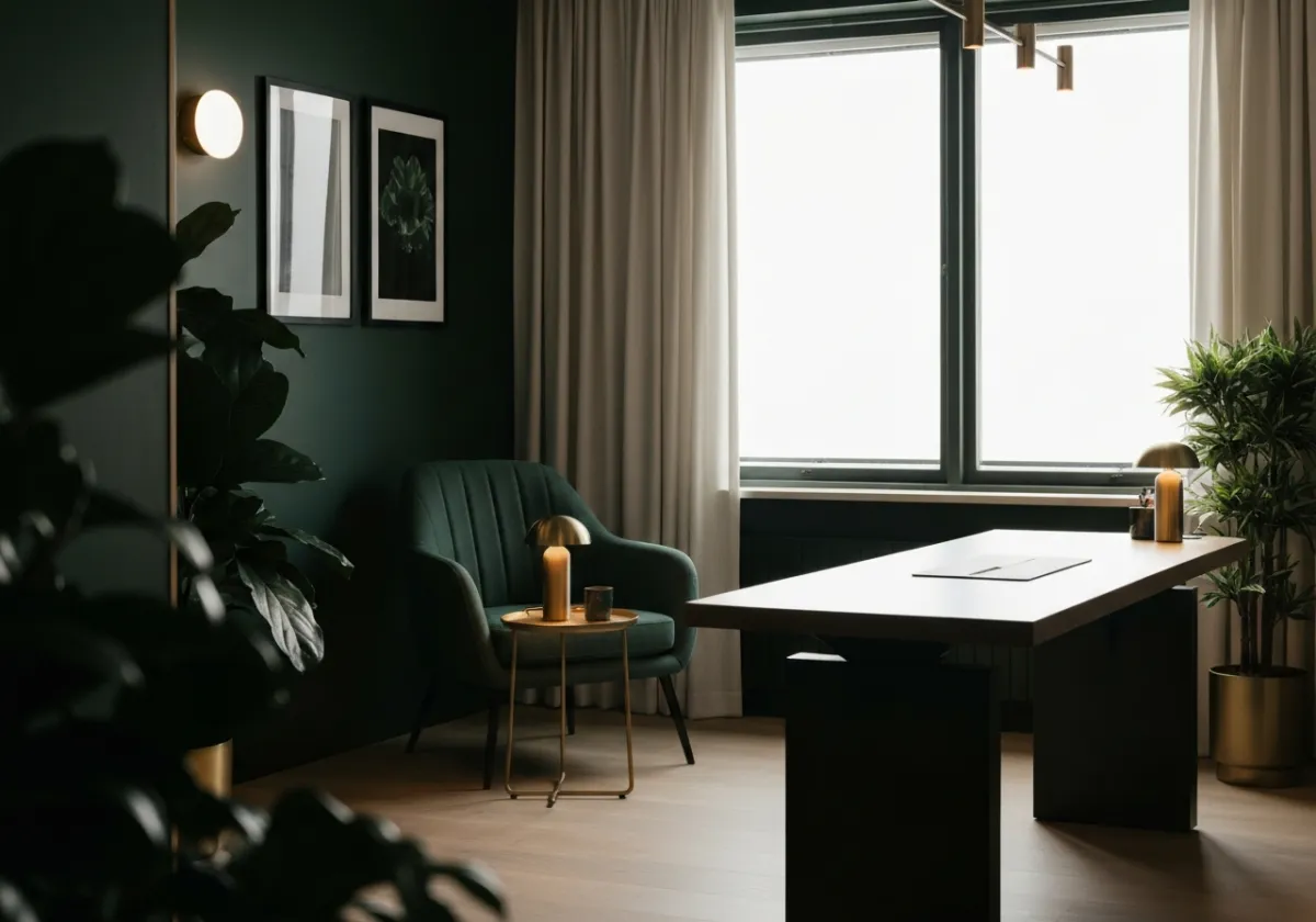 Serene corporate wellness consultation room flooded with natural light