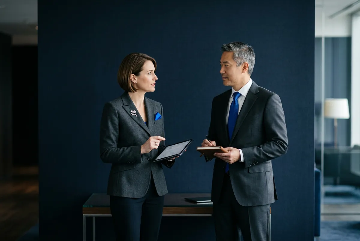 Executive legal and financial advisors consulting in corporate office