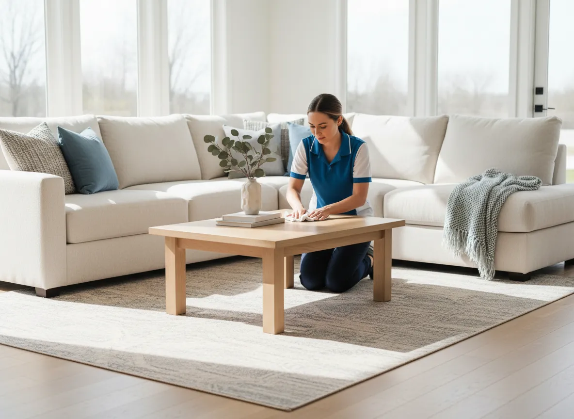 Professional cleaning service in a bright living room