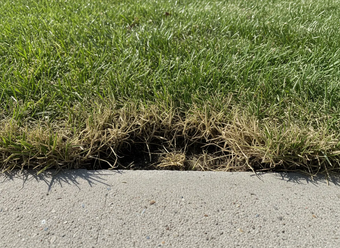 Example of sod edges drying and shrinking away from the sidewalk