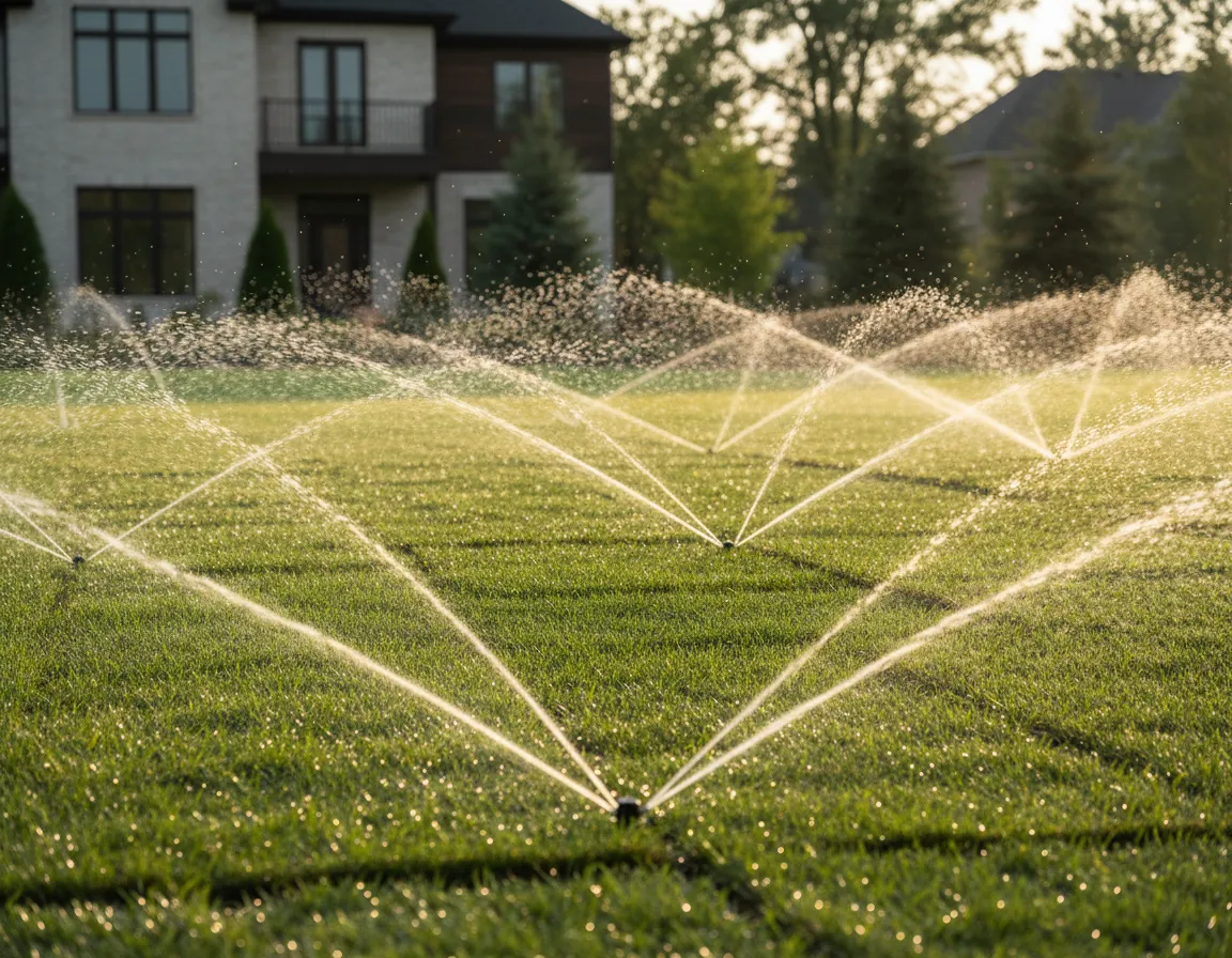 Freshly installed sod being heavily watered on day one