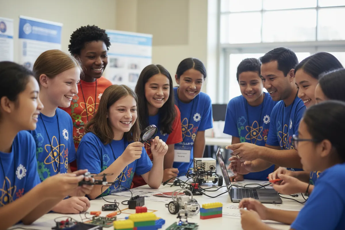 Black students engaging with volunteers and educators during the STEM Expo