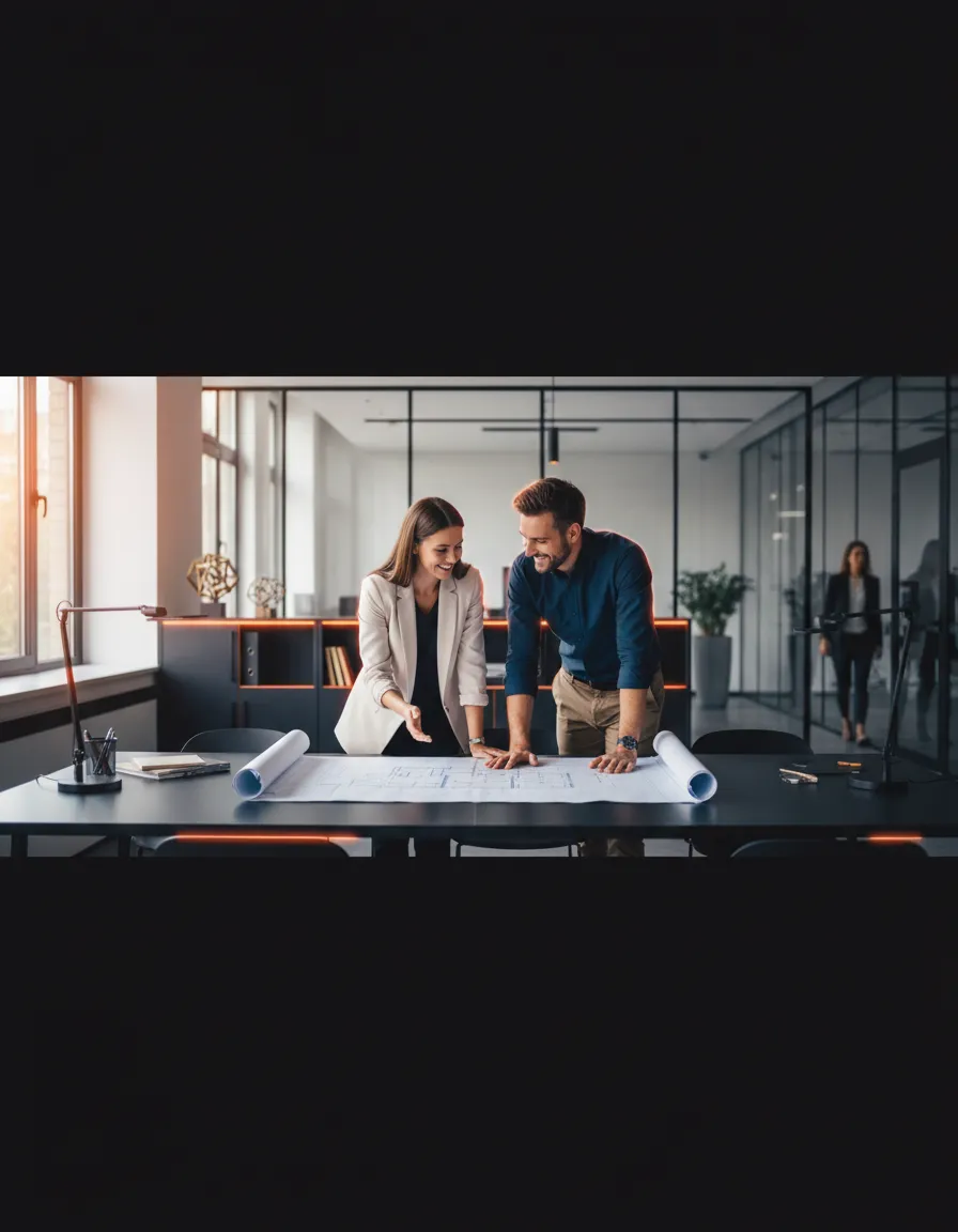 Warm, collaborative small business setting highlighting a clear, approachable marketing process