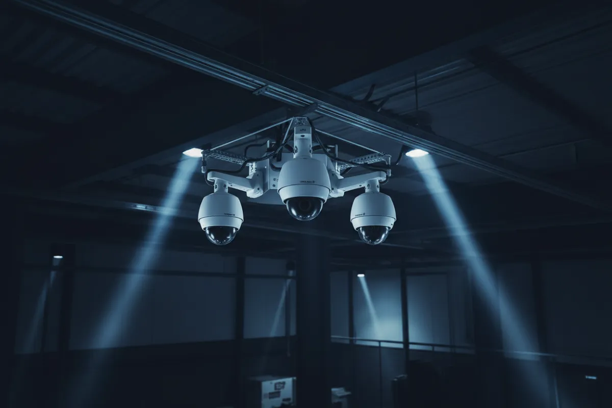 Professional commercial security camera installation in a warehouse facility