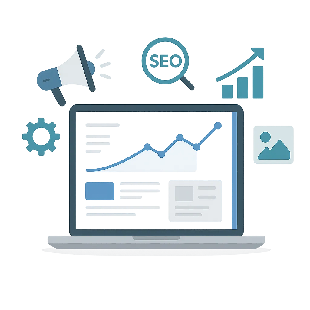 Vector illustration of digital marketing tools and growth charts
