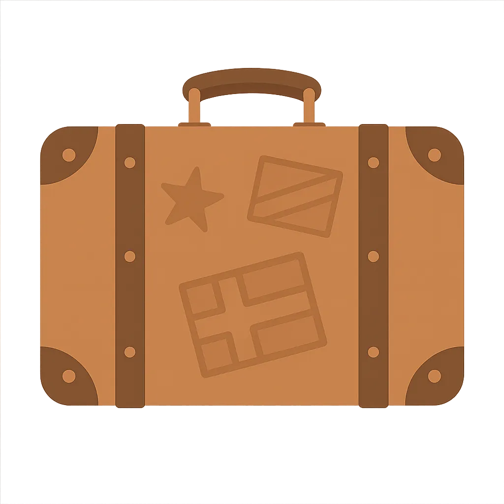 Vintage travel suitcase with embossed flag motifs