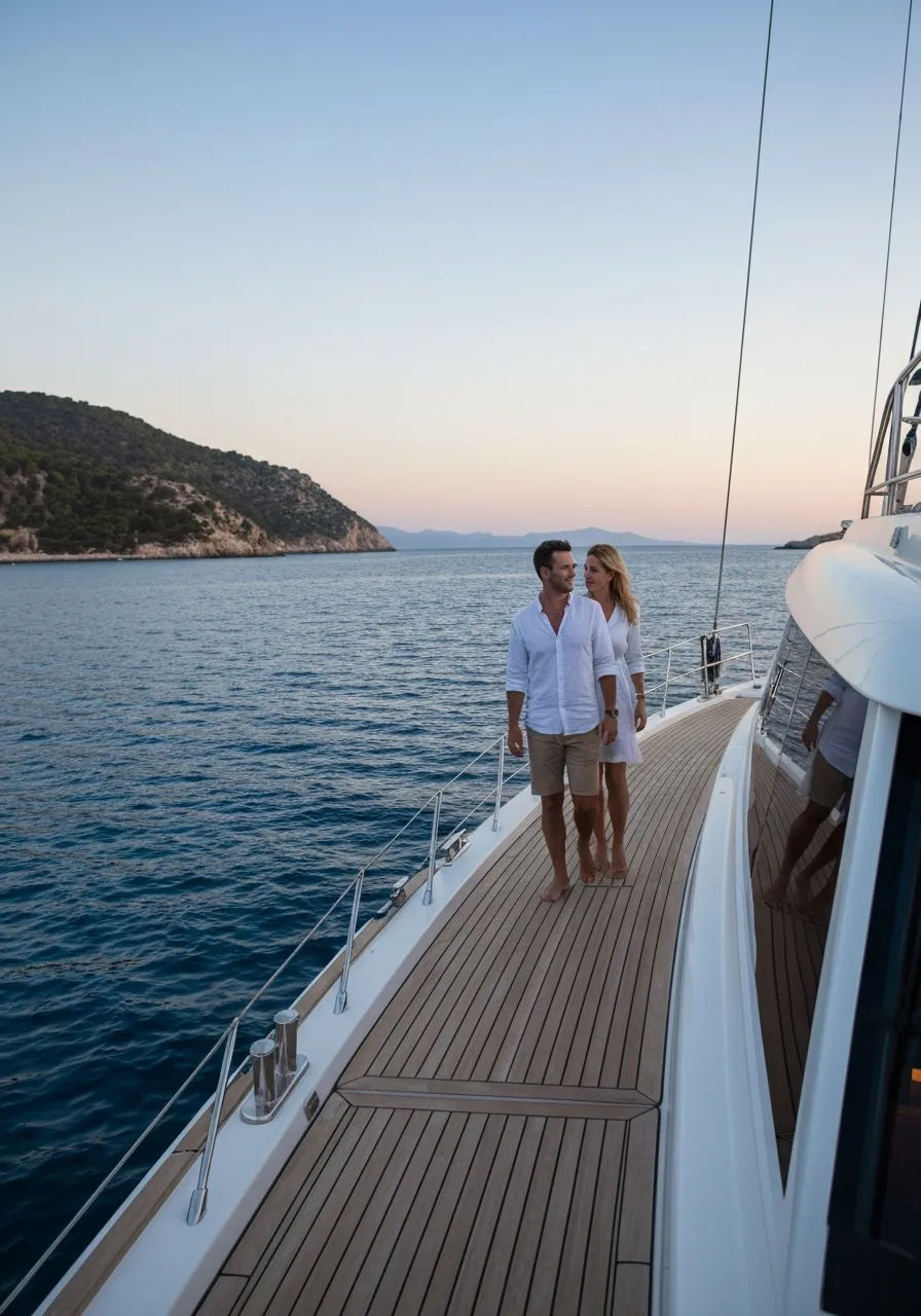Pareja disfrutando de un viaje premium en el Mediterráneo