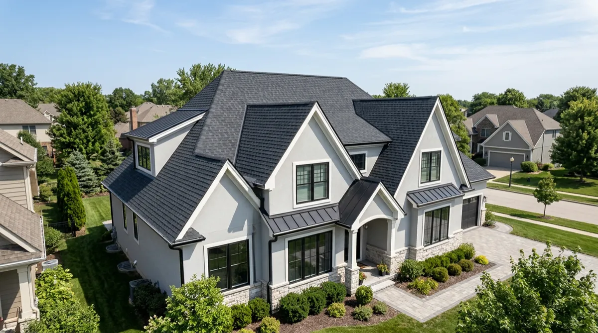 Pristine completed residential roofing installation featuring clean architectural shingles and immaculate property care