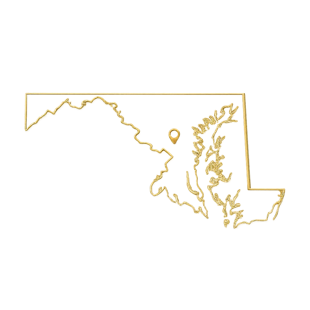 Stylized luxury map graphic of Maryland service areas