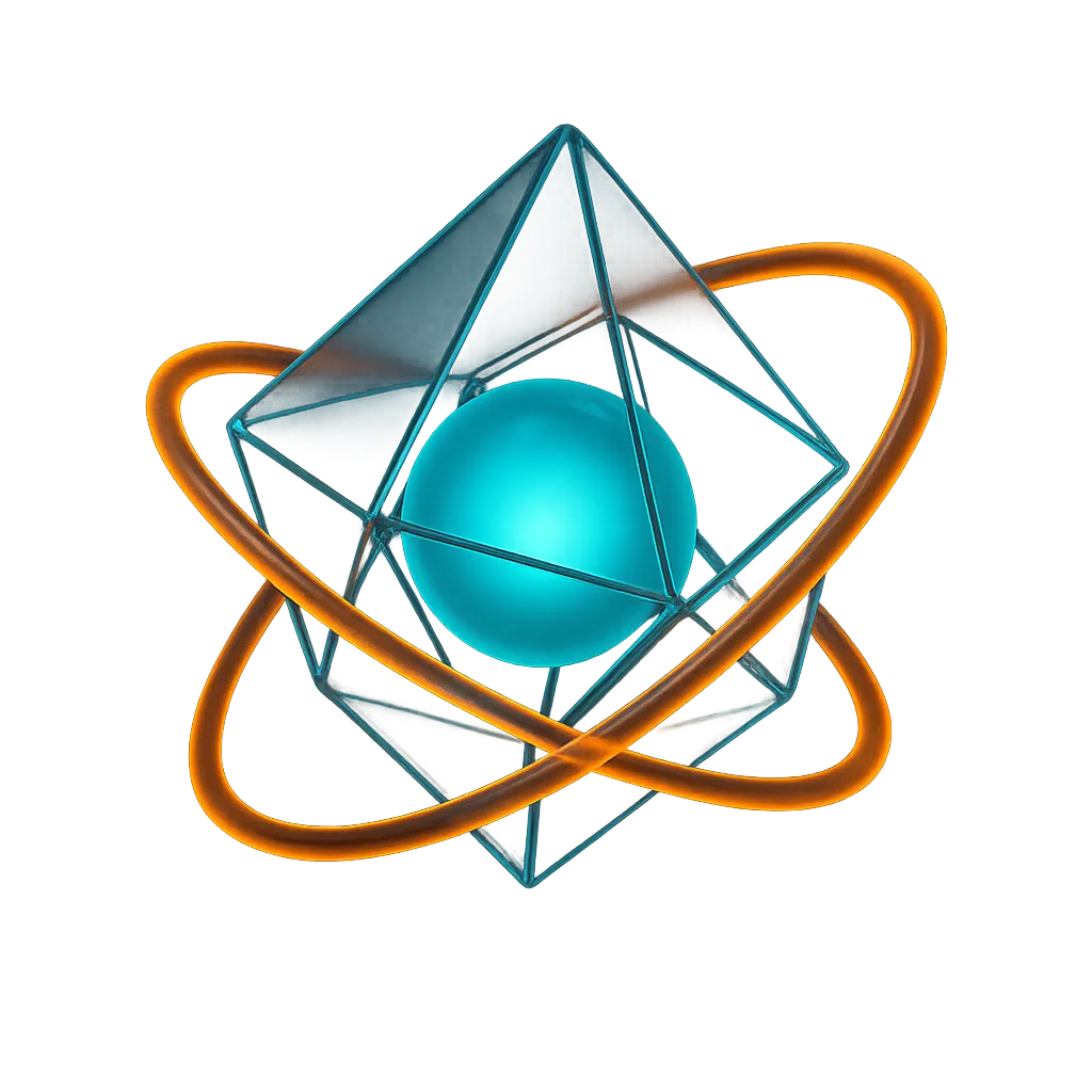 Abstract cybernetic AI node glowing with cyan and orange accents