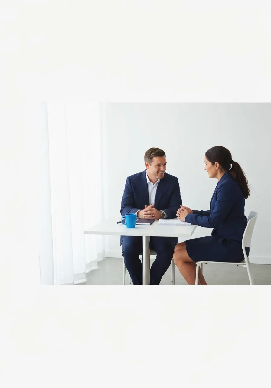 Professionals in a calm discussion, collaborating on business strategy
