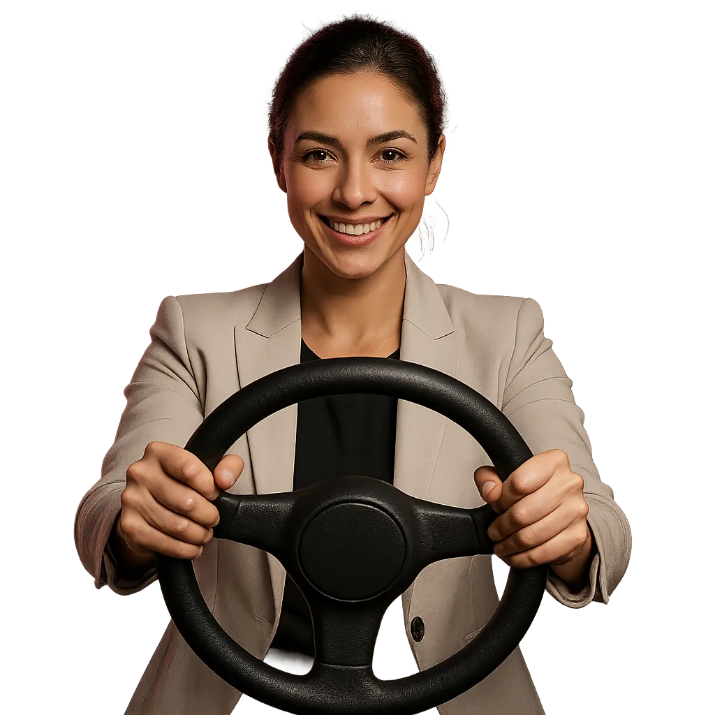 Conductora de LadyCar sonriendo y transmitiendo confianza