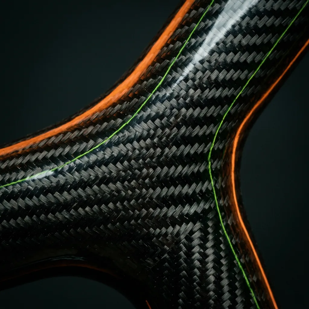 Textura y tejido de fibra de carbono de alta precisión en taller de ciclismo