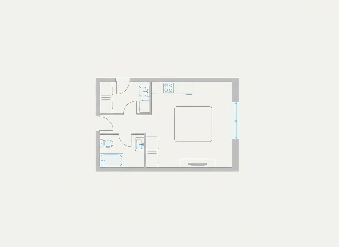 Studio apartment layout illustration