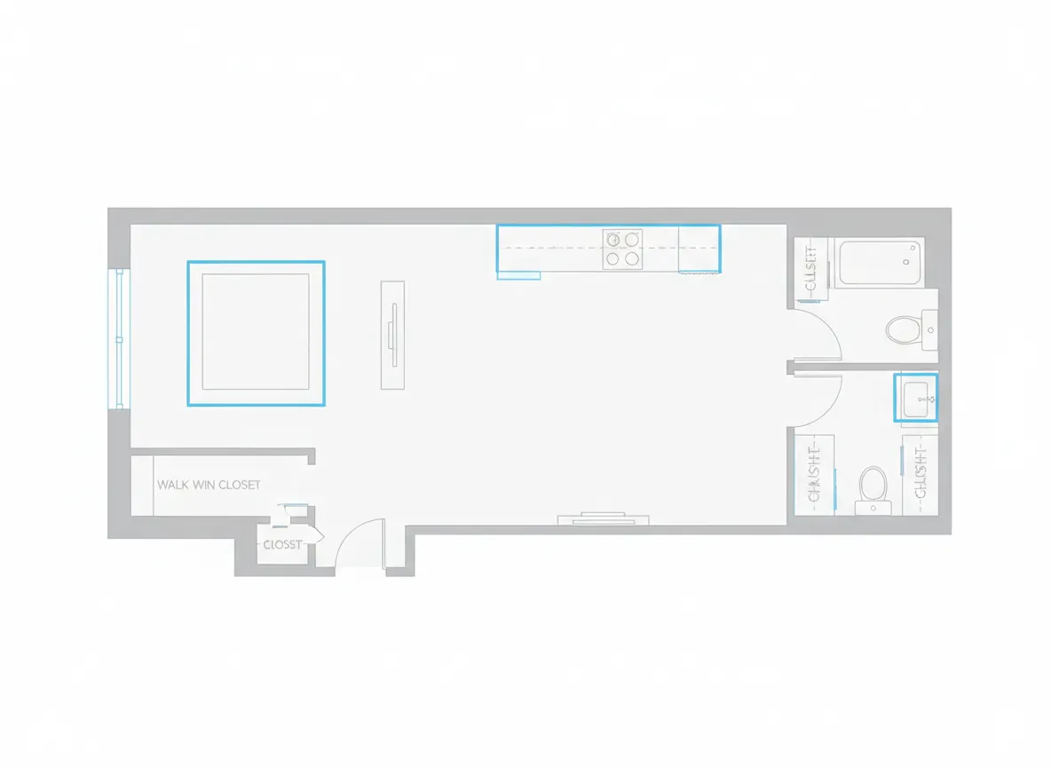One bedroom apartment layout illustration