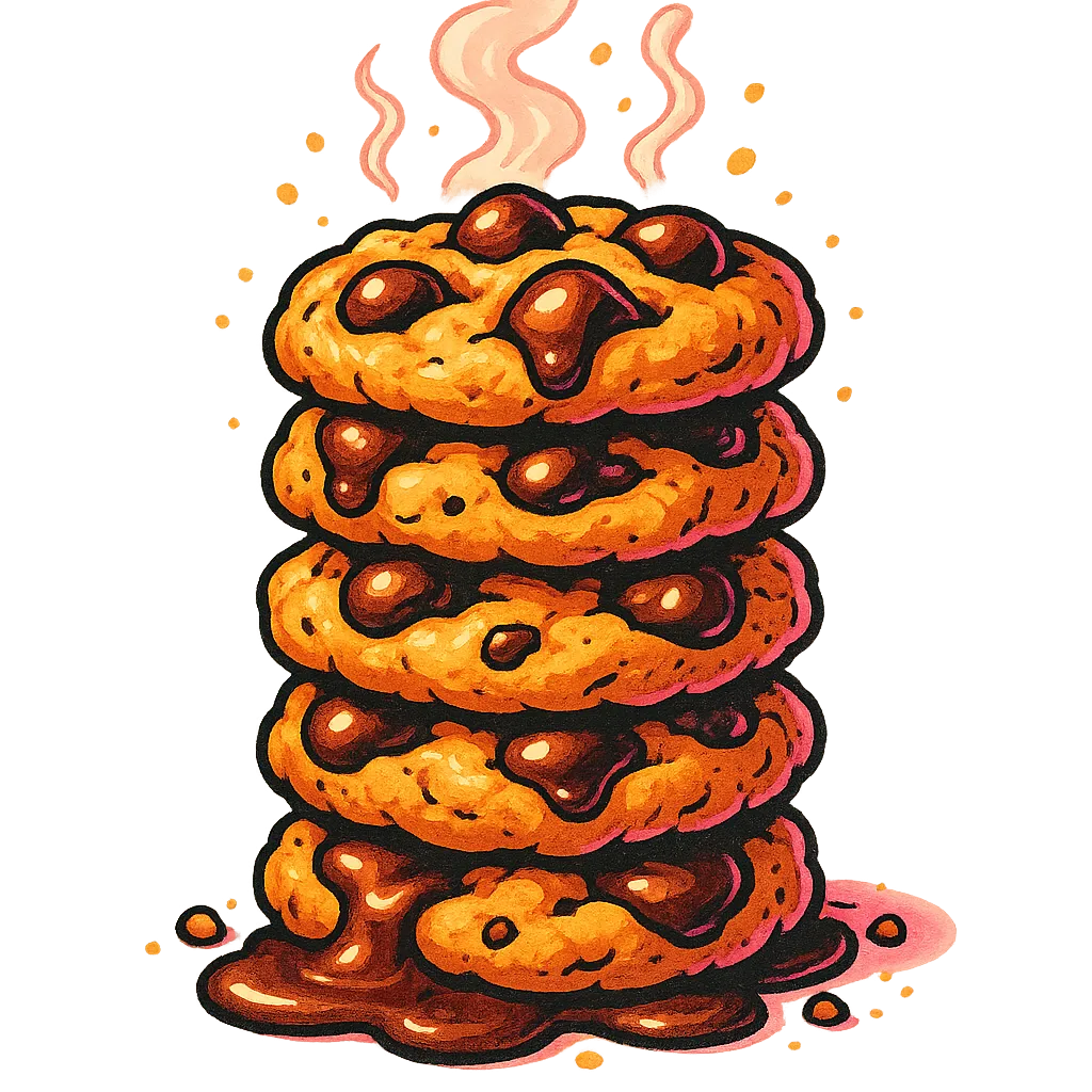 Illustrated Chunky Chocolate Wholesale Cookie Stack with melting puddles