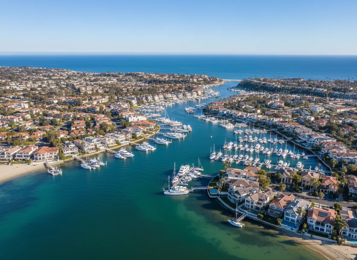Aerial view of Newport Harbor and marinas
