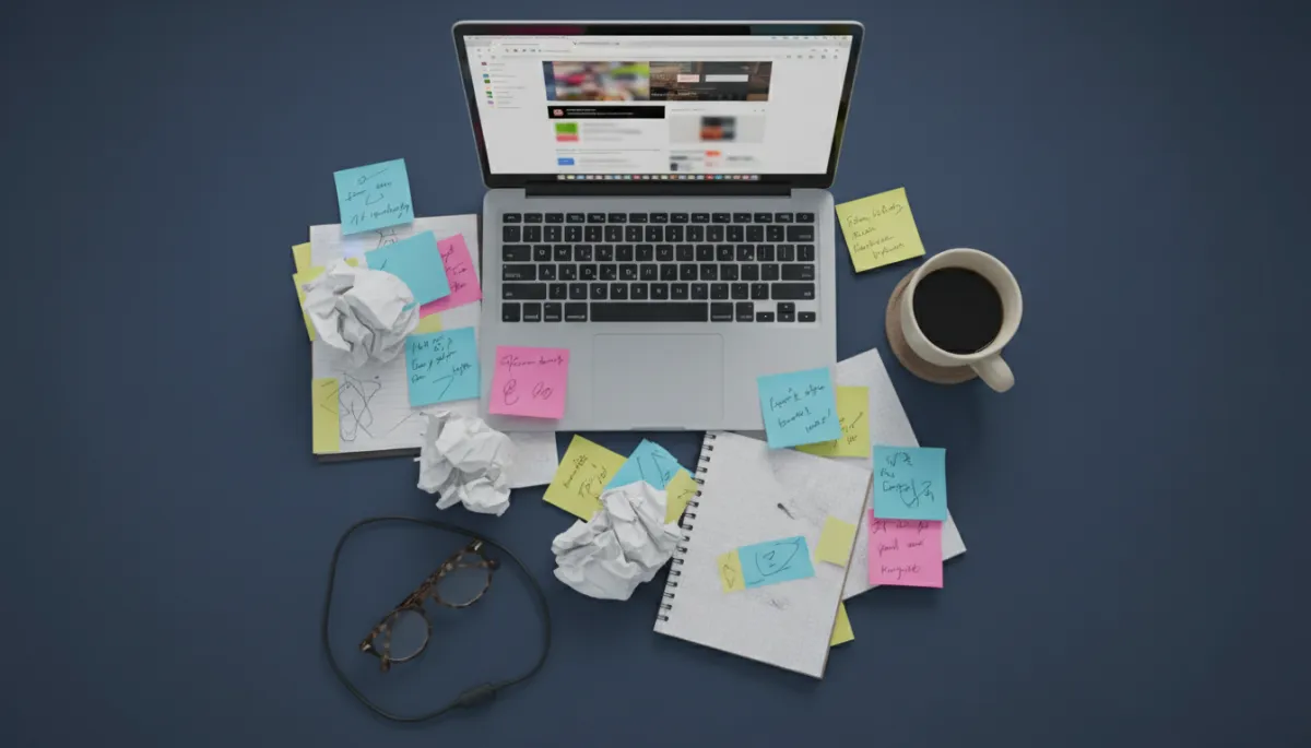 Cluttered desk representing the old way of trying to build an online income