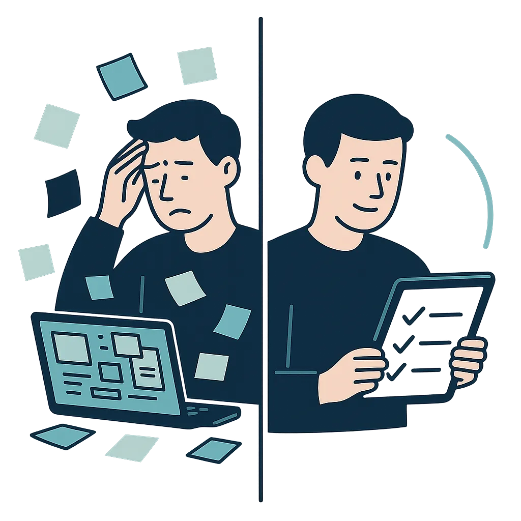 Before and after illustration showing confusion vs clarity