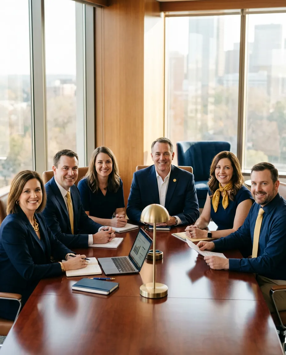 Hospice executive leadership team collaborating in a modern conference room