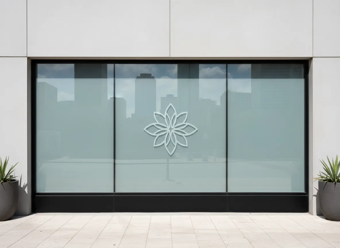 Etched glass storefront for Houston retail shop