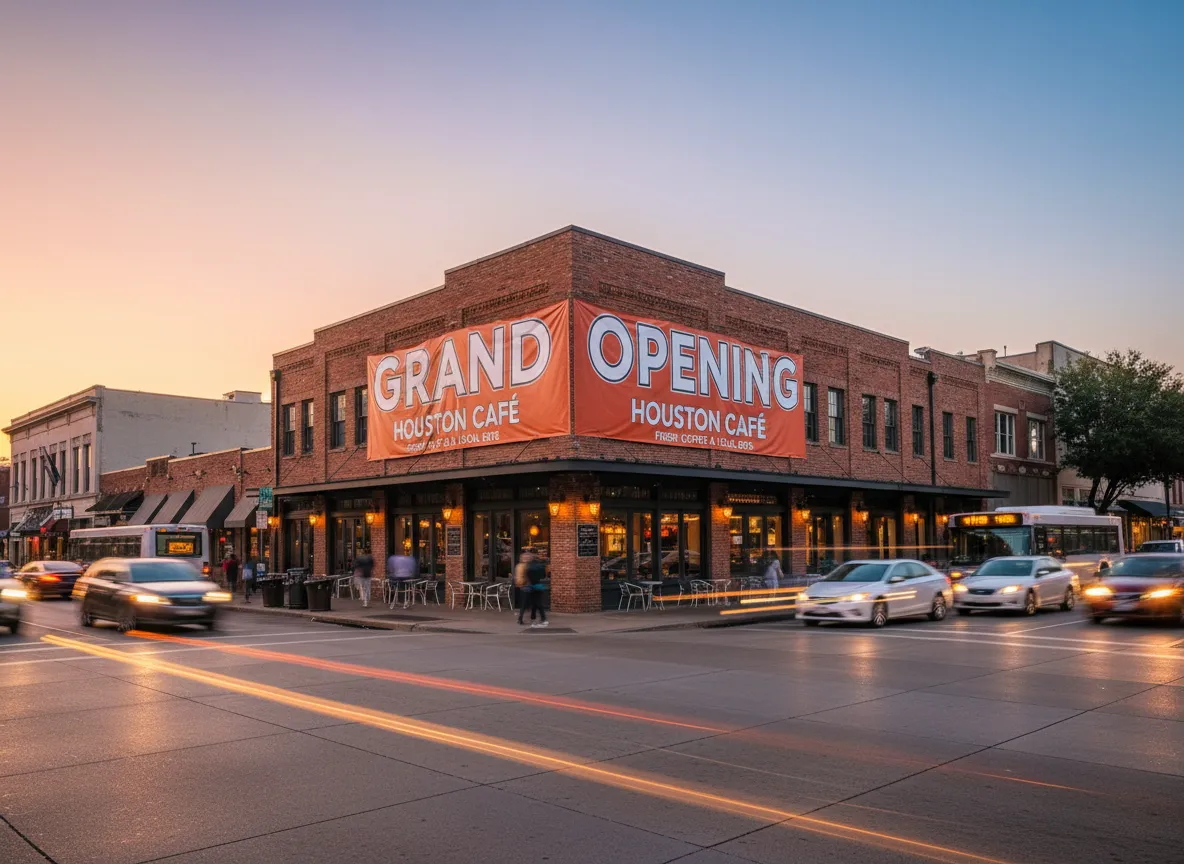 Large outdoor banner installed on Houston storefront