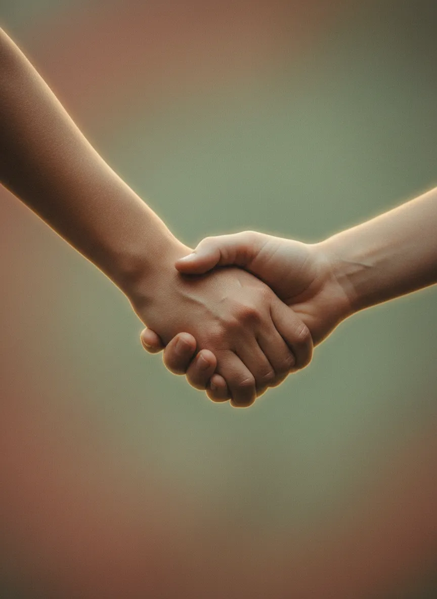 A soft, supportive hands gesture representing gentle healing and emotional safety