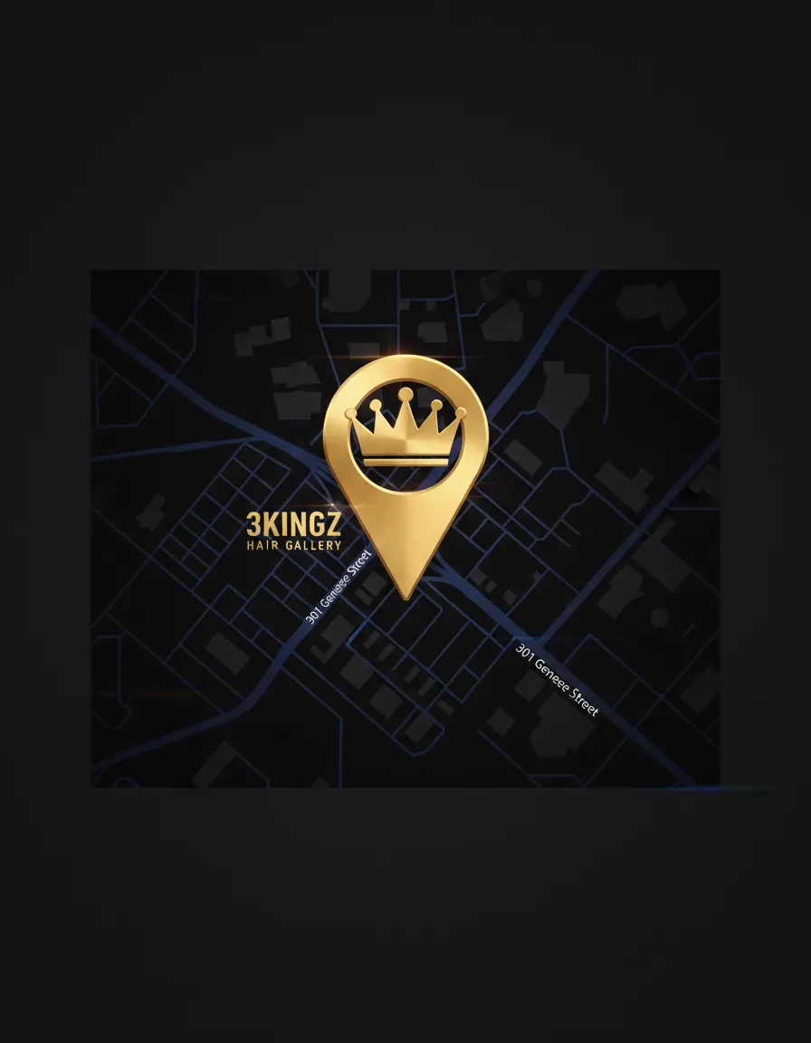 High contrast map view of 3Kingz Hair Gallery location in Rochester NY