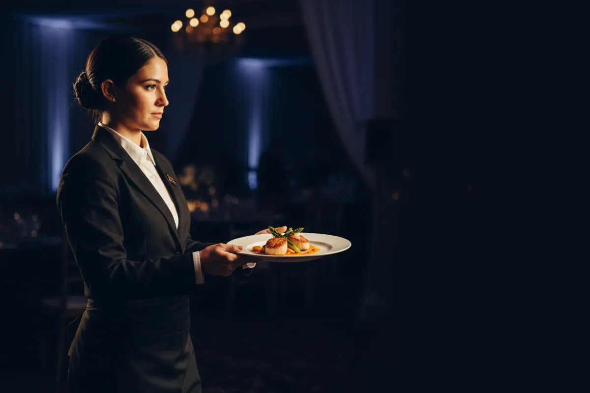 Professional event server working at an Orlando reception