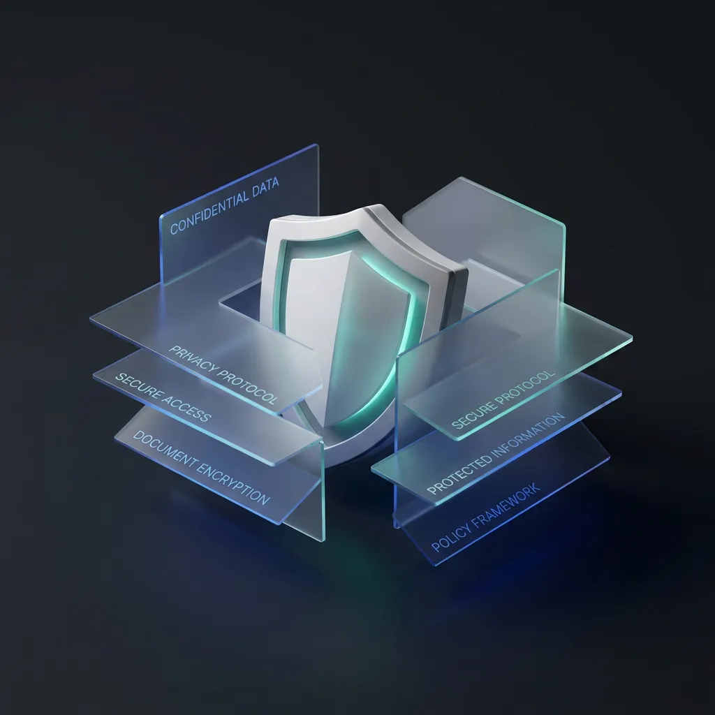 Abstract geometric security matrix and privacy document graphic with subtle blue accents