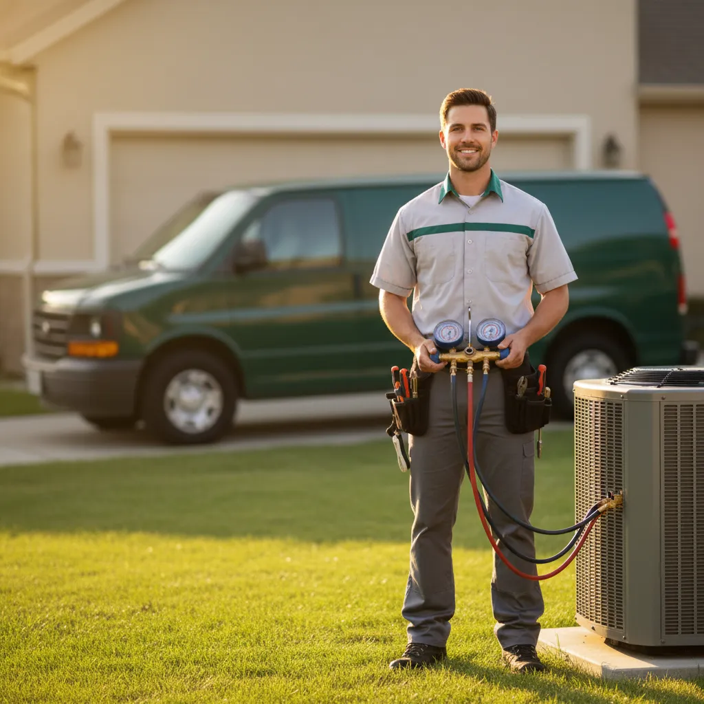 HVAC technician servicing an air conditioning unit