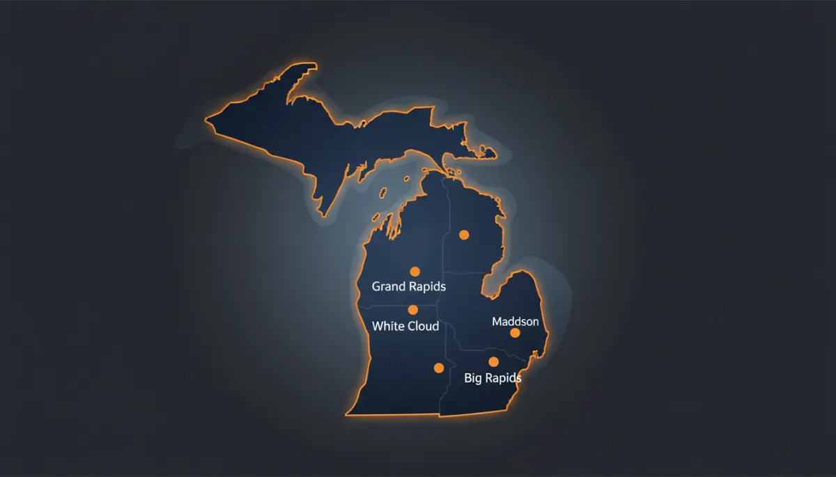 Map highlighting Michigan and Wisconsin service area