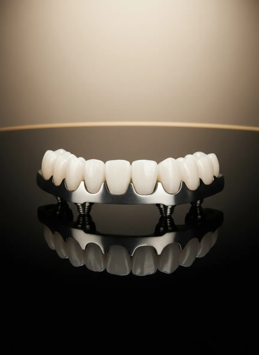 Full-arch dental implant model showing Straumann structural stability
