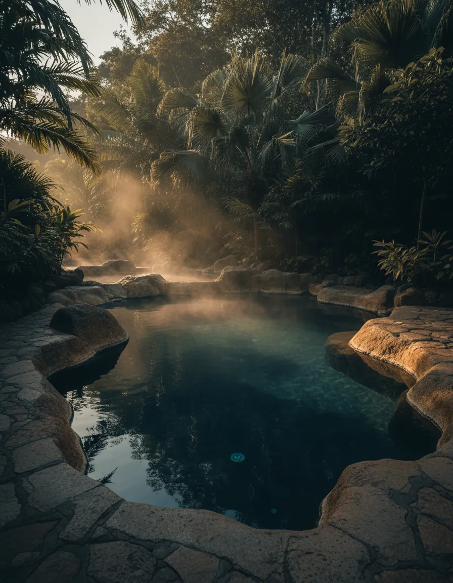 Woman relaxing in natural geothermal hot spring