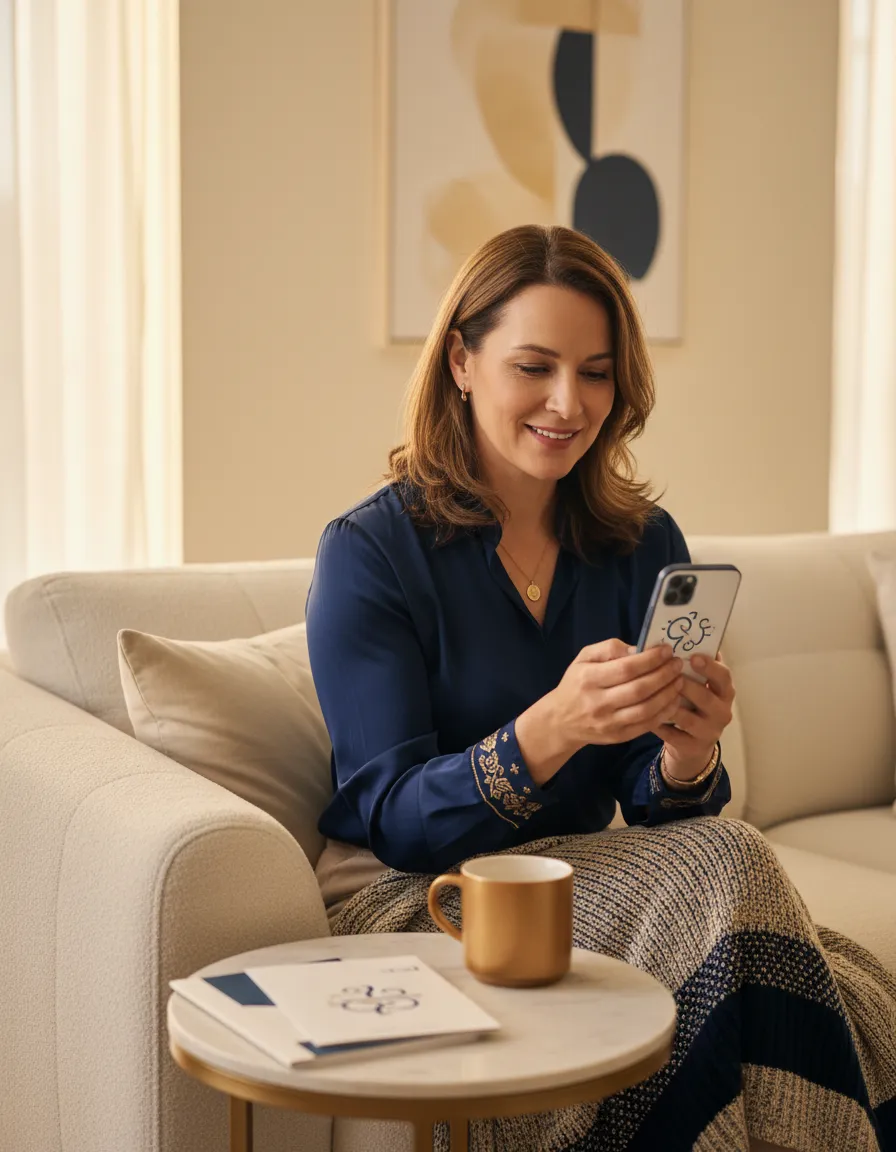 Patient reviewing communications on phone
