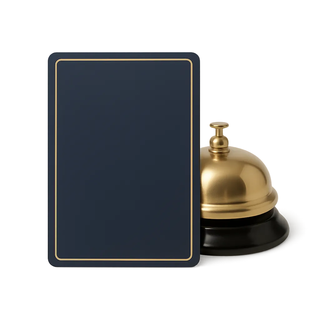 Luxury hotel room key and bell indicating concierge service