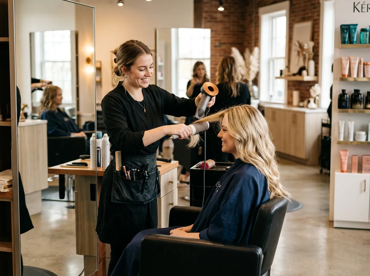 Woman receiving hair styling