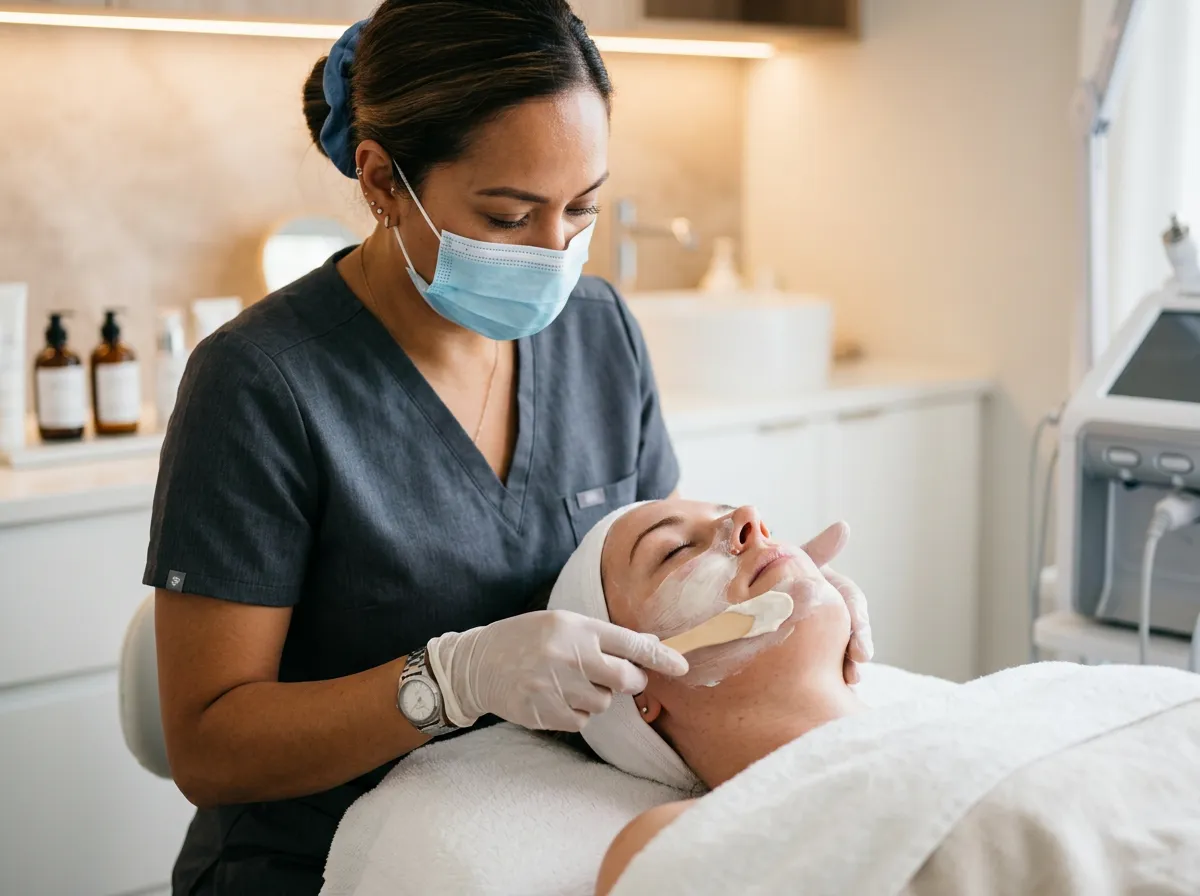 Close up of woman receiving facial treatment