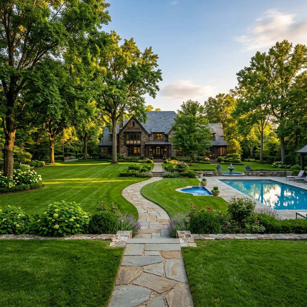 Lush green manicured estate grounds and professional landscaping architecture in the Phoenix Valley
