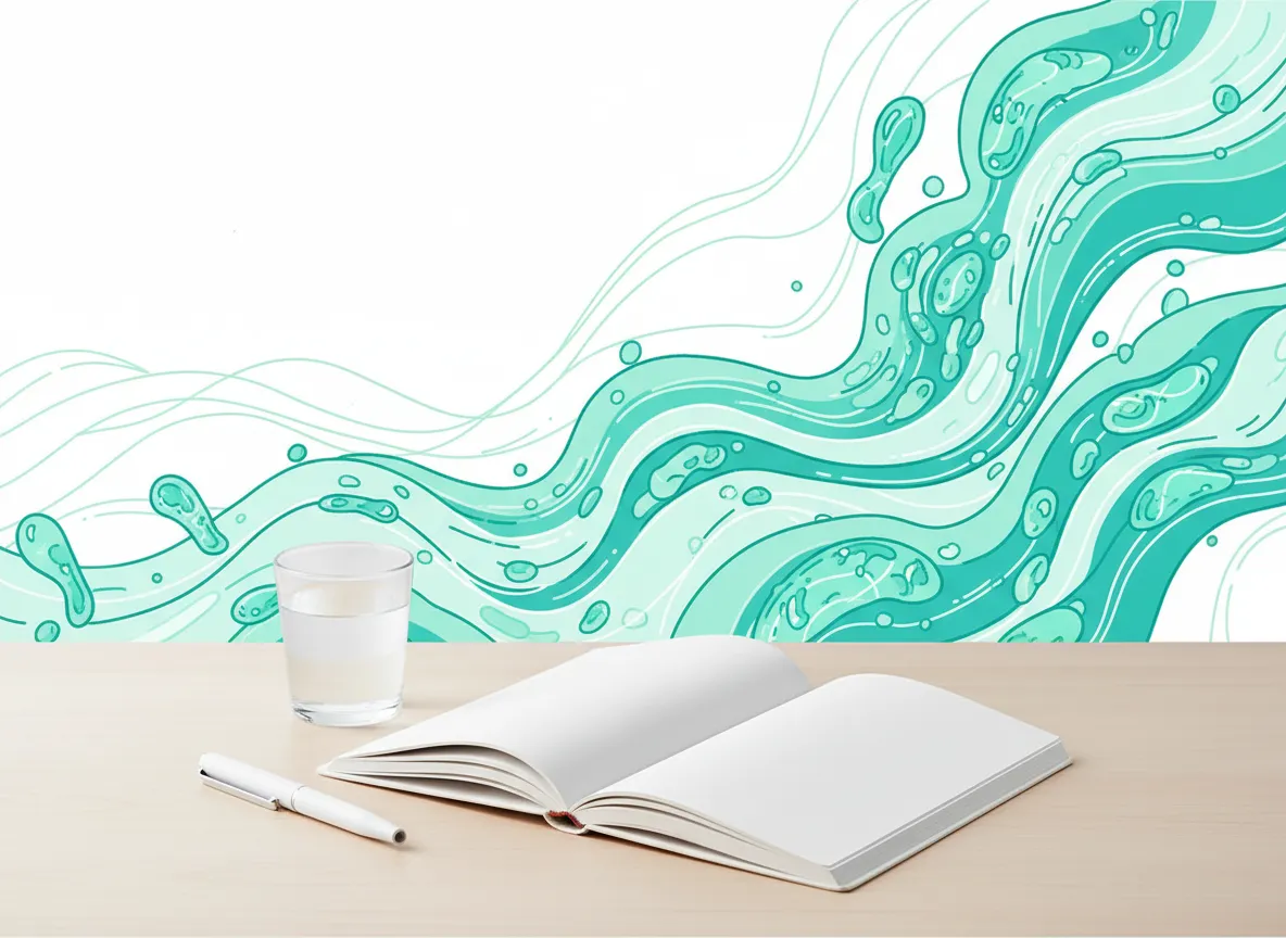 安静柔和的健康知识阅读场景,抽象的细胞与生命本源线条插画