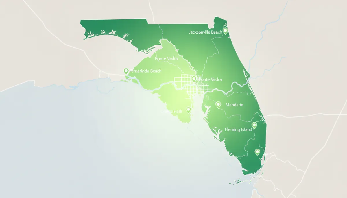 Stylized map highlighting Jacksonville Florida service area
