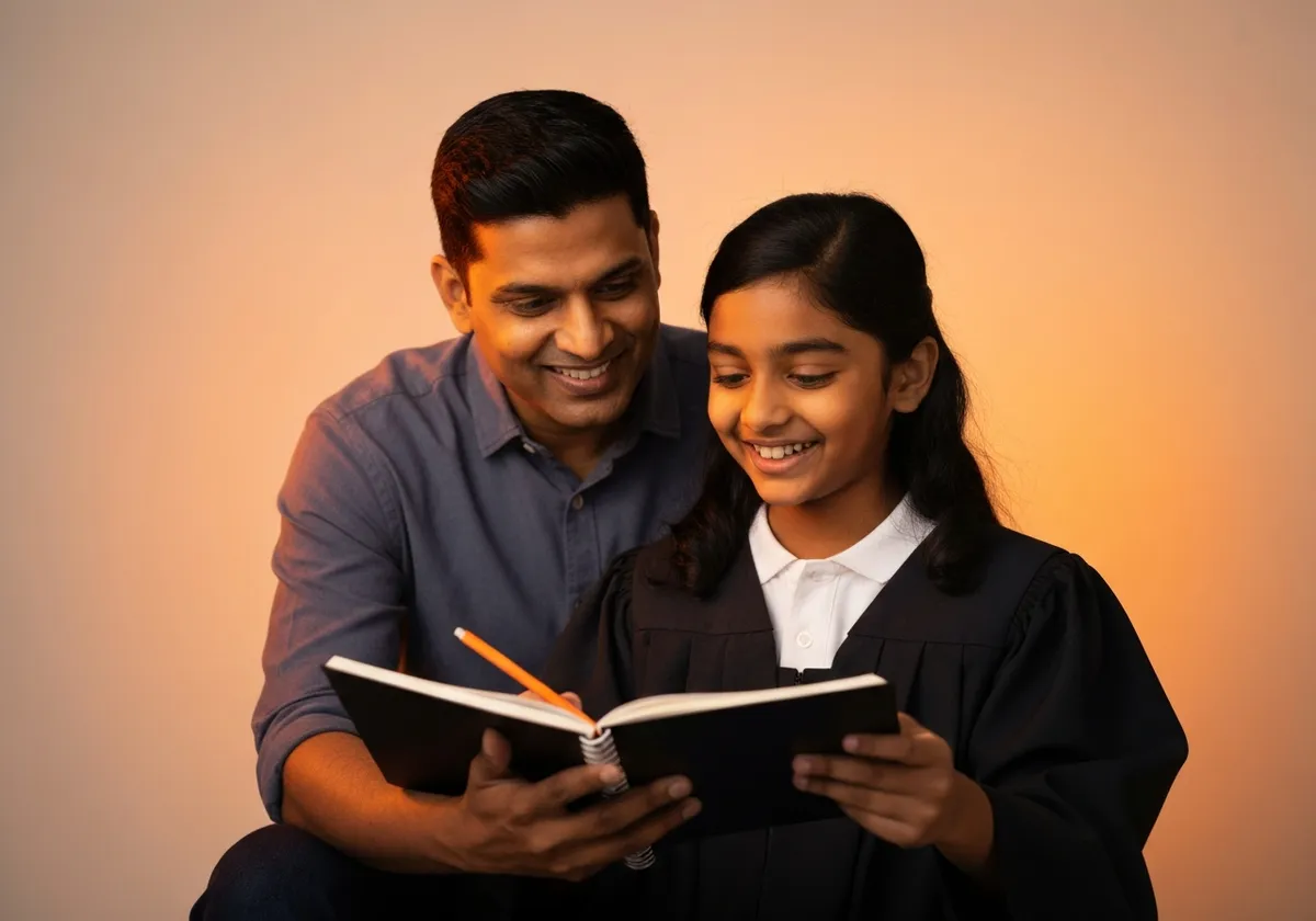 Indian parent and child smiling graduation planning