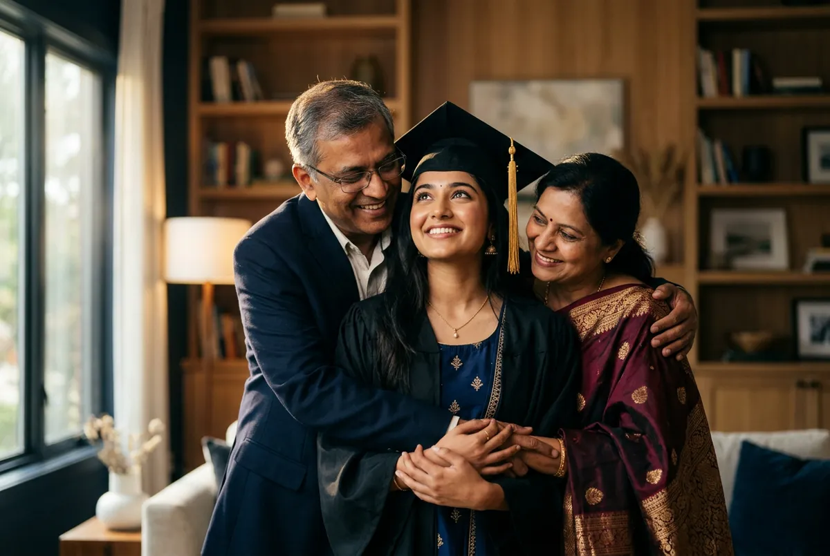 Indian child studying for higher education dream college