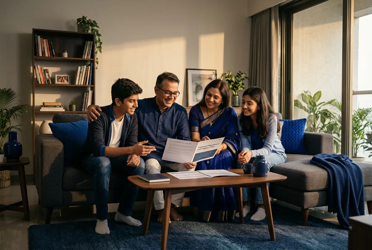 Happy Indian family experiencing peace of mind and financial security