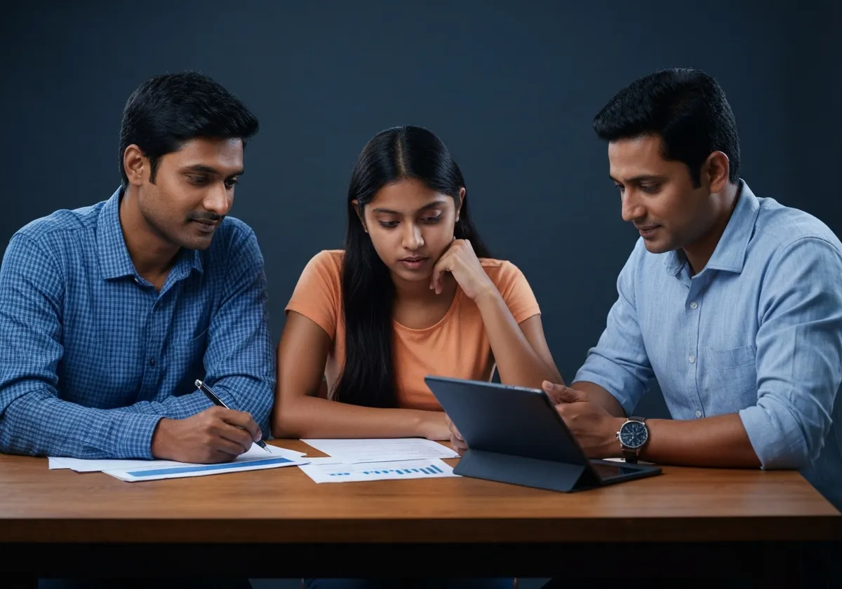Indian family analyzing increasing educational costs and inflation