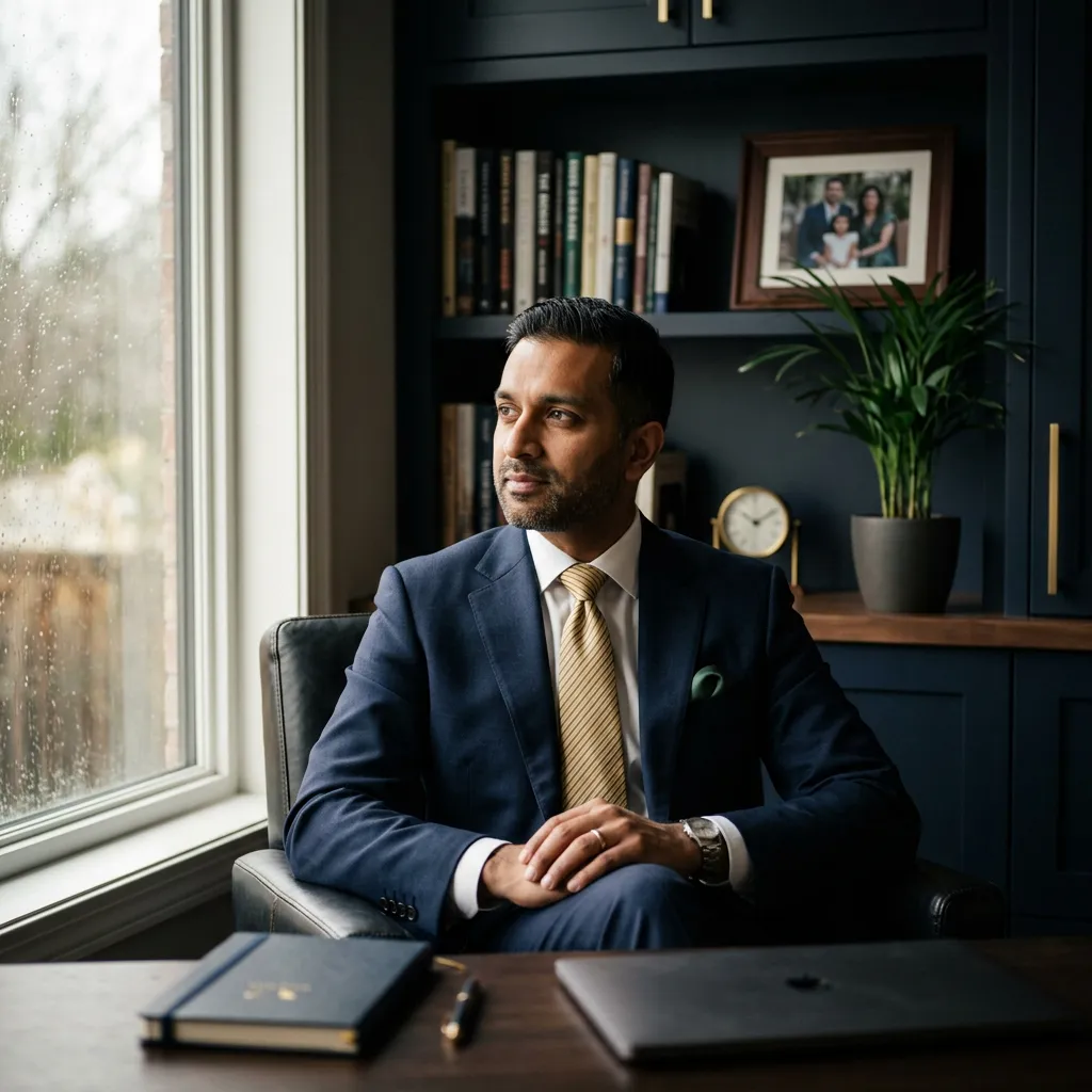 Distinguished Indian corporate leader contemplating his family and future retirement security