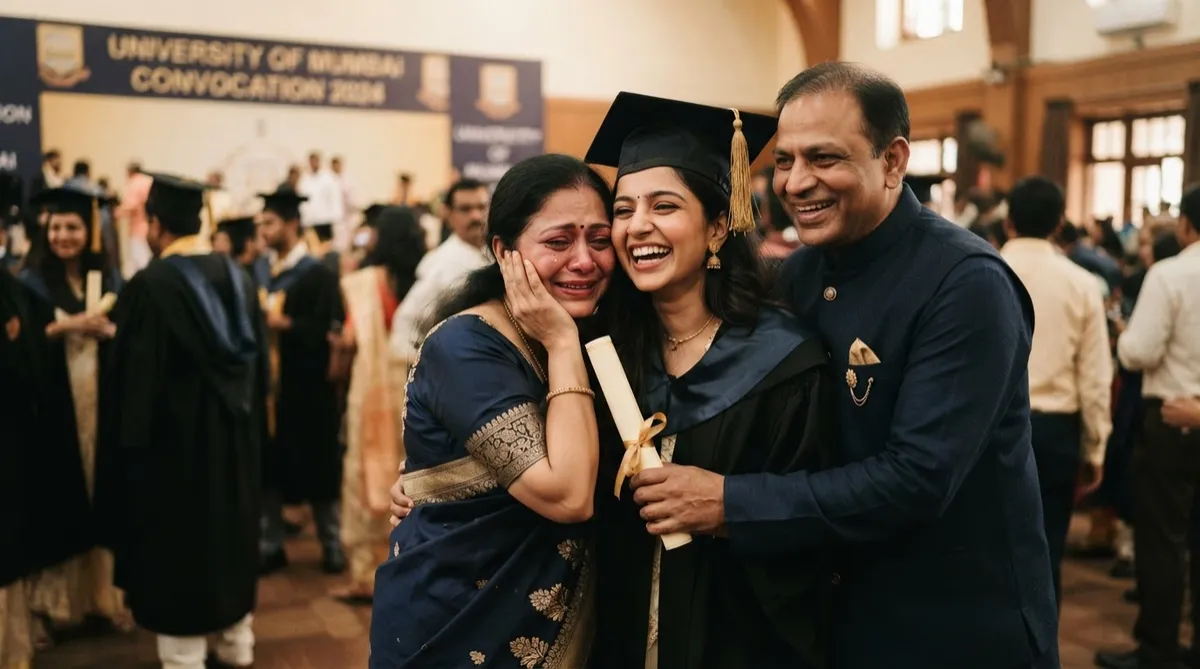 Indian parents celebrating their daughter’s university graduation milestone