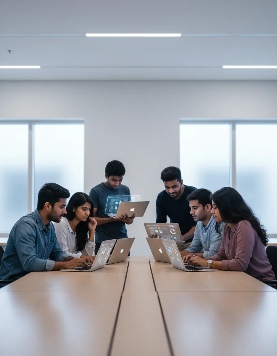 Indian students working on digital tools