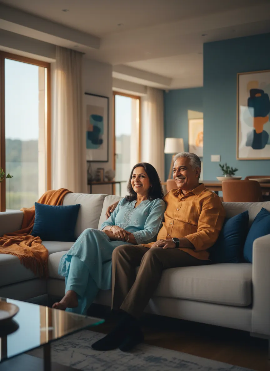 Relaxed parents representing peace of mind and family protection