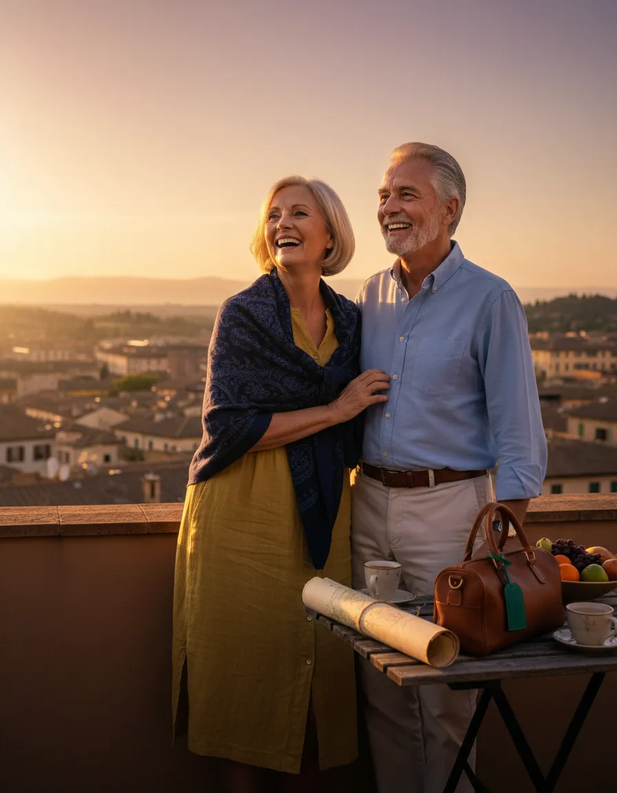 Happy retirees enjoying family and travel